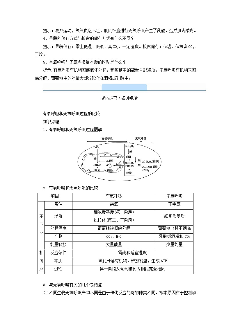 2021_2022学年新教材高中生物第5章细胞的能量供应和利用第3节第2课时无氧呼吸与细胞呼吸原理的应用学案新人教版必修103
