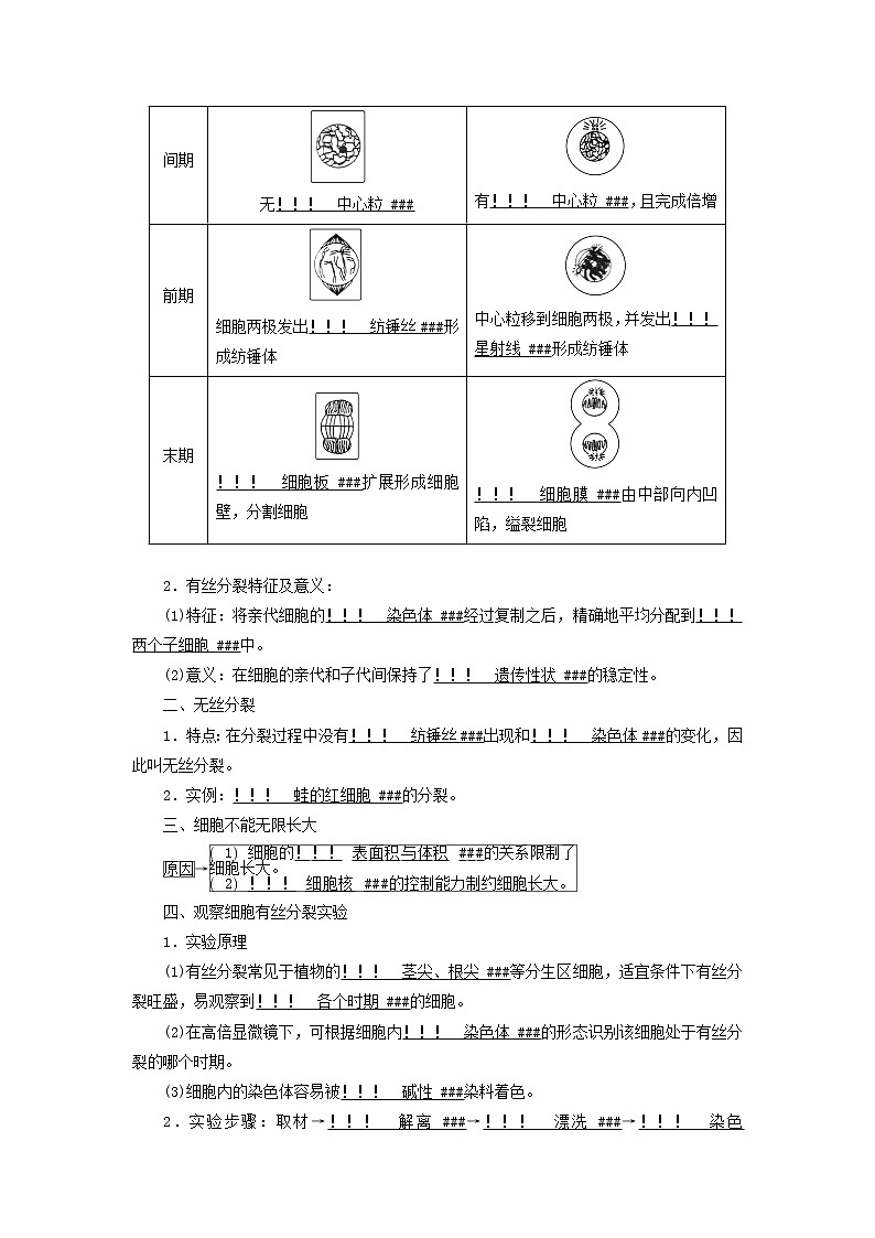 2021_2022学年新教材高中生物第6章细胞的生命历程第1节第2课时动物细胞的有丝分裂与观察根尖分生区组织细胞的有丝分裂学案新人教版必修102