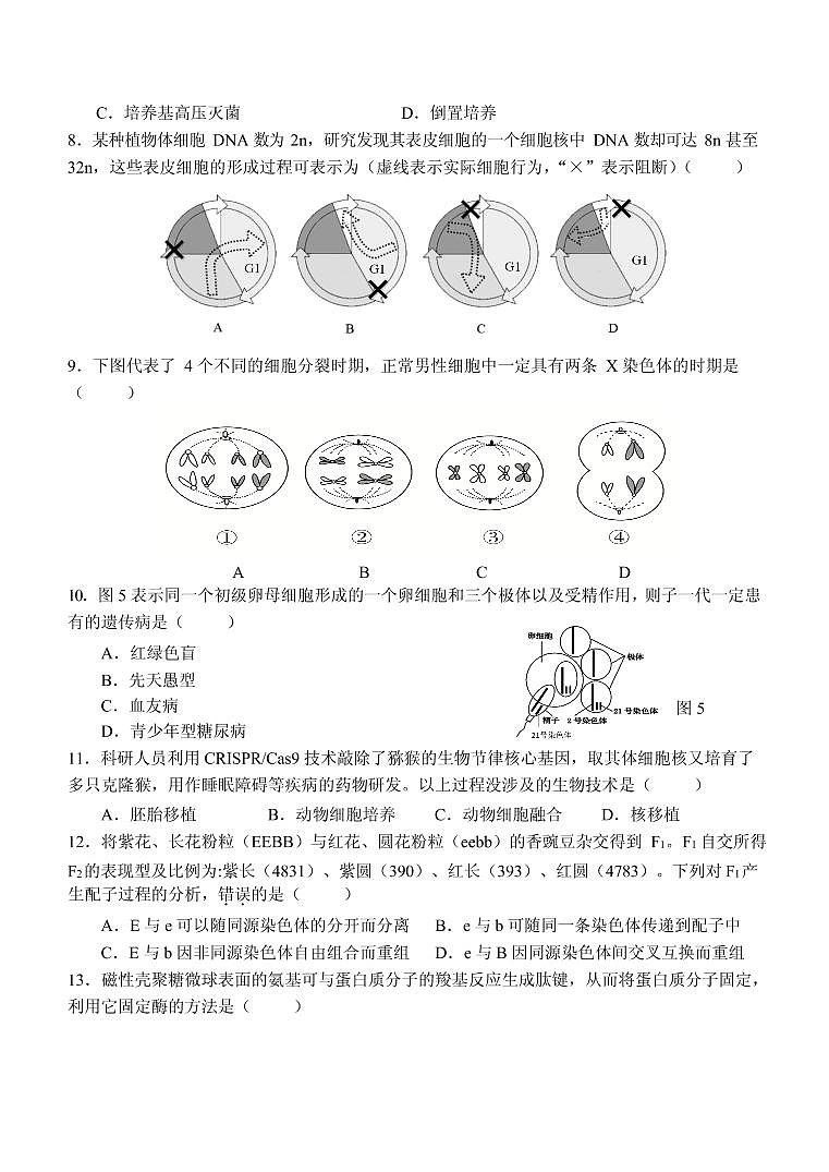 2020届上海市青浦区高三下学期第二次学业质量调研（二模）生物试题（PDF版）02