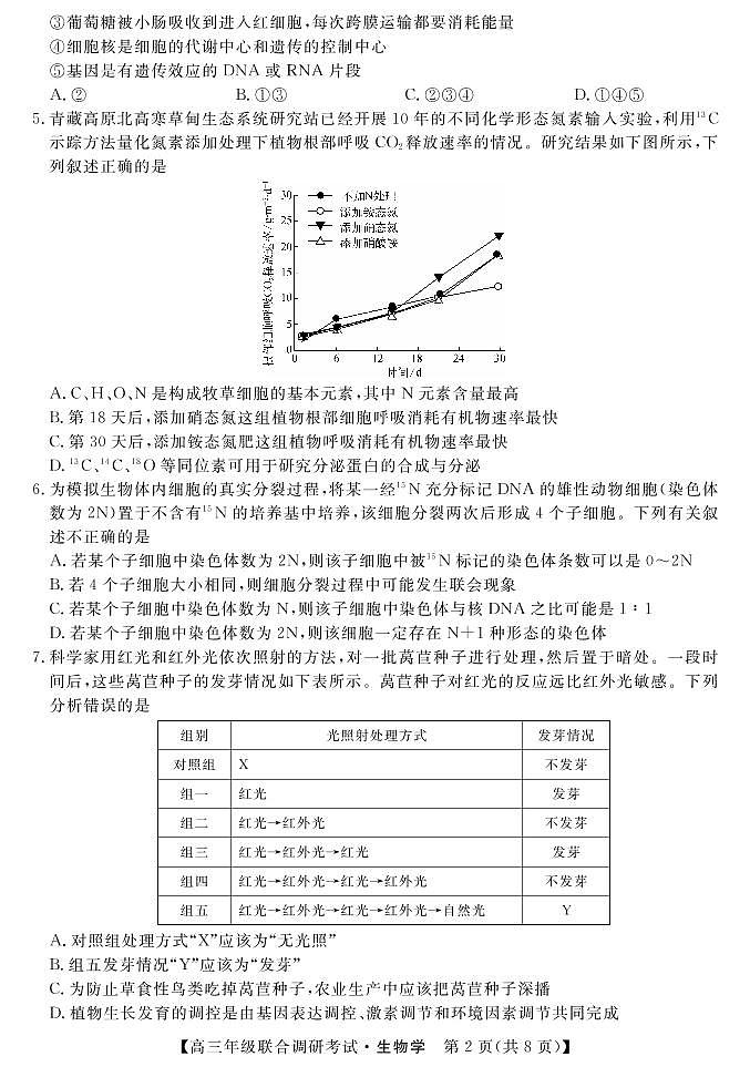 2022届湖北省部分市州高三上学期元月期末联合调研考试生物试题 PDF02