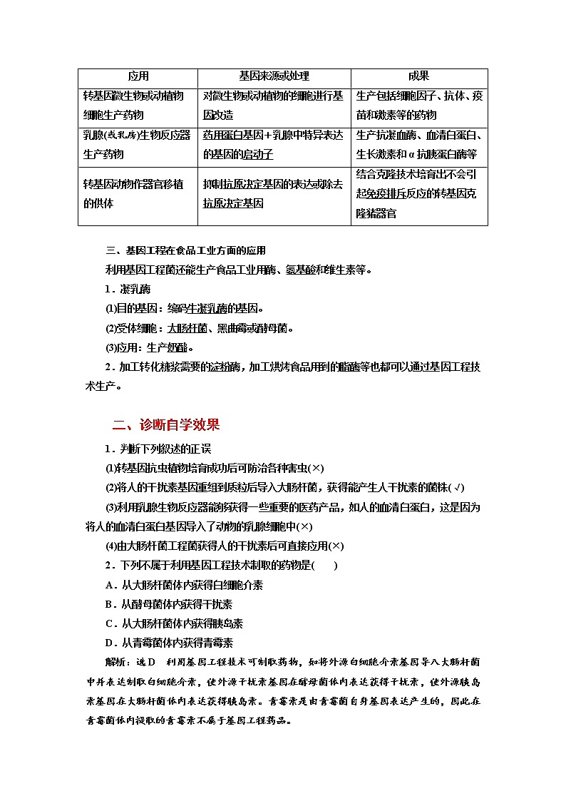 新人教版 高中生物选择性必修三第3章  基因工程：第3节基因工程的应用 学案含答案02