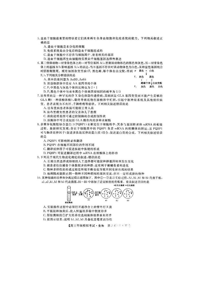 辽宁省沈阳市2021届高三年级教学质量监测（三）生物试题（含答案）第2页