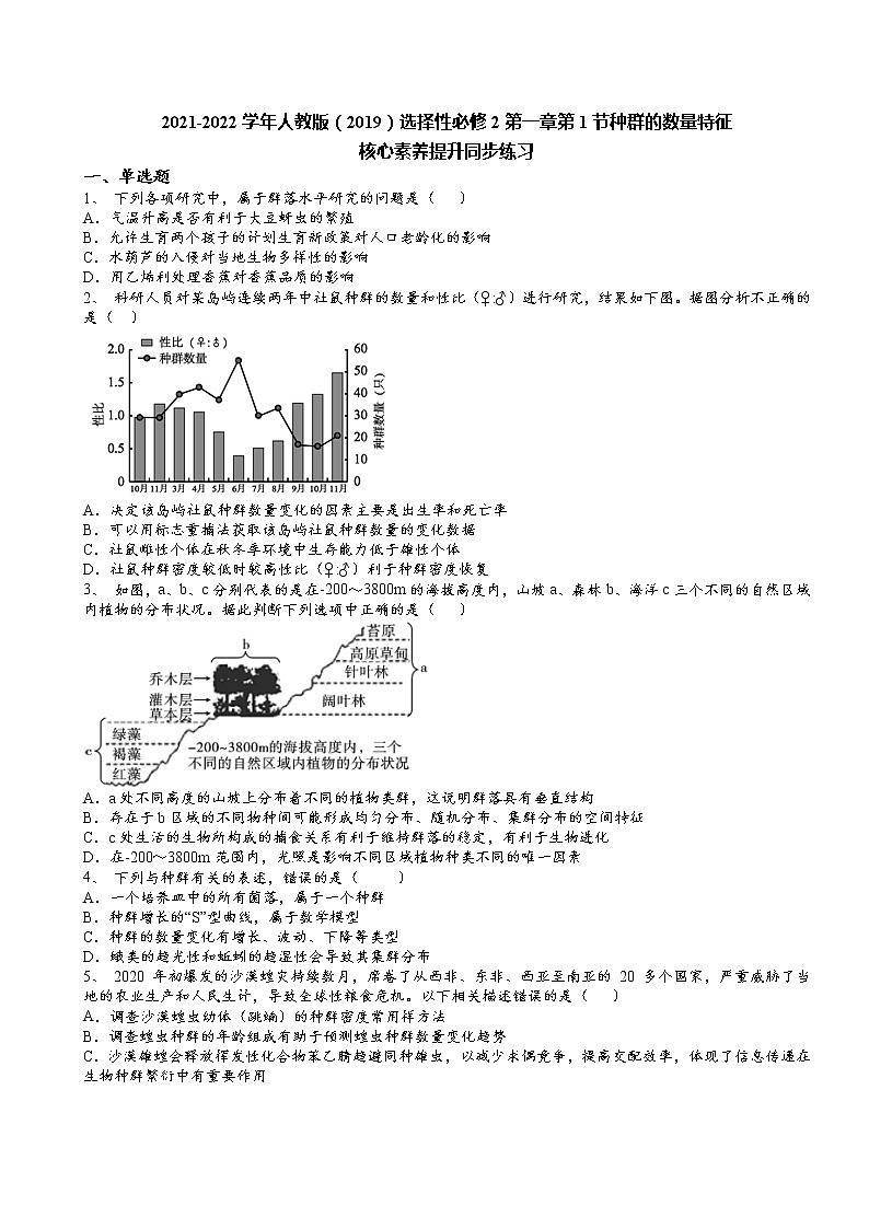 2021-2022学年人教版（2019）选择性必修2第一章第1节种群的数量特征核心素养提升同步练习第1页