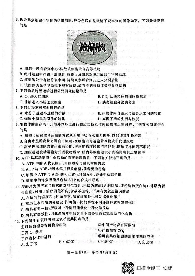 2022张家口高一上学期期末考试生物（B）PDF版含解析02