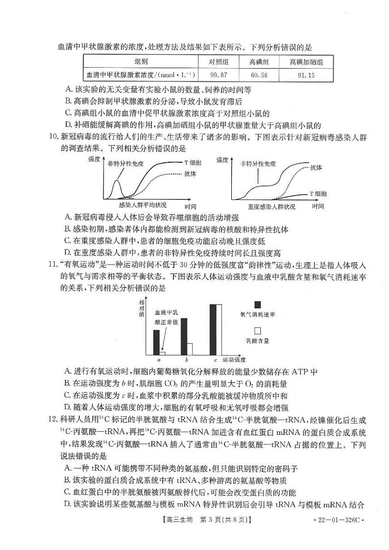 2022年3月邯郸市2022届高三一模考试生物试题含答案03