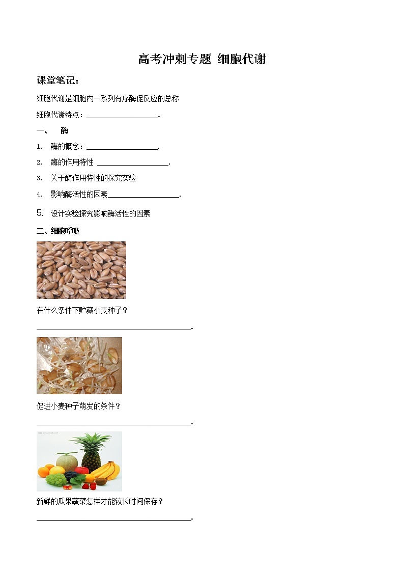 2022高考生物复习《细胞代谢》学案+练习第1页