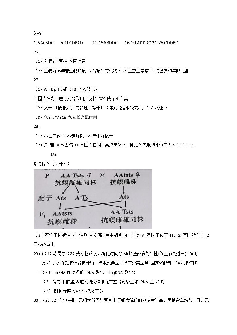 2021宁波镇海中学高三下学期5月选考适应性测试（二模）生物试题扫描版含答案01