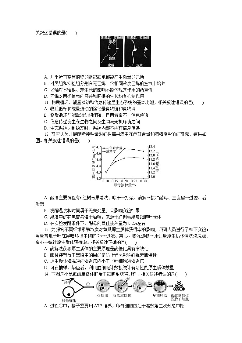 2022（南通、泰州、扬州、淮安、宿迁、徐州、连云港）七高三下学期二模试题生物含答案03
