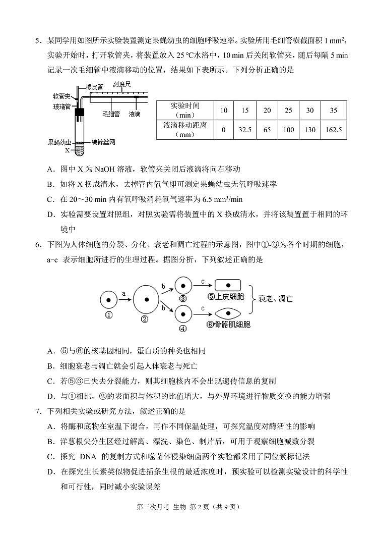 西南大学附属中学校高 2022 届第三次月考生物试题第2页
