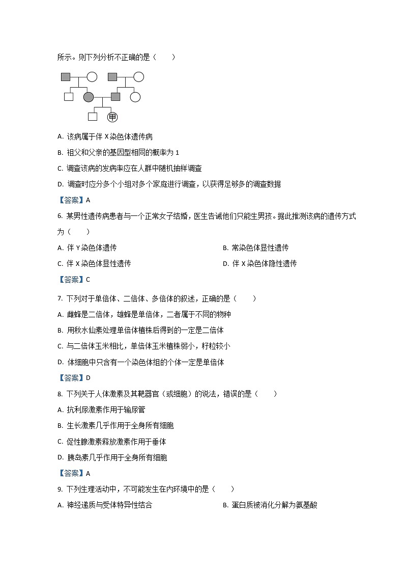 2022绵阳南山中学高二上学期期中考试生物含答案第3页