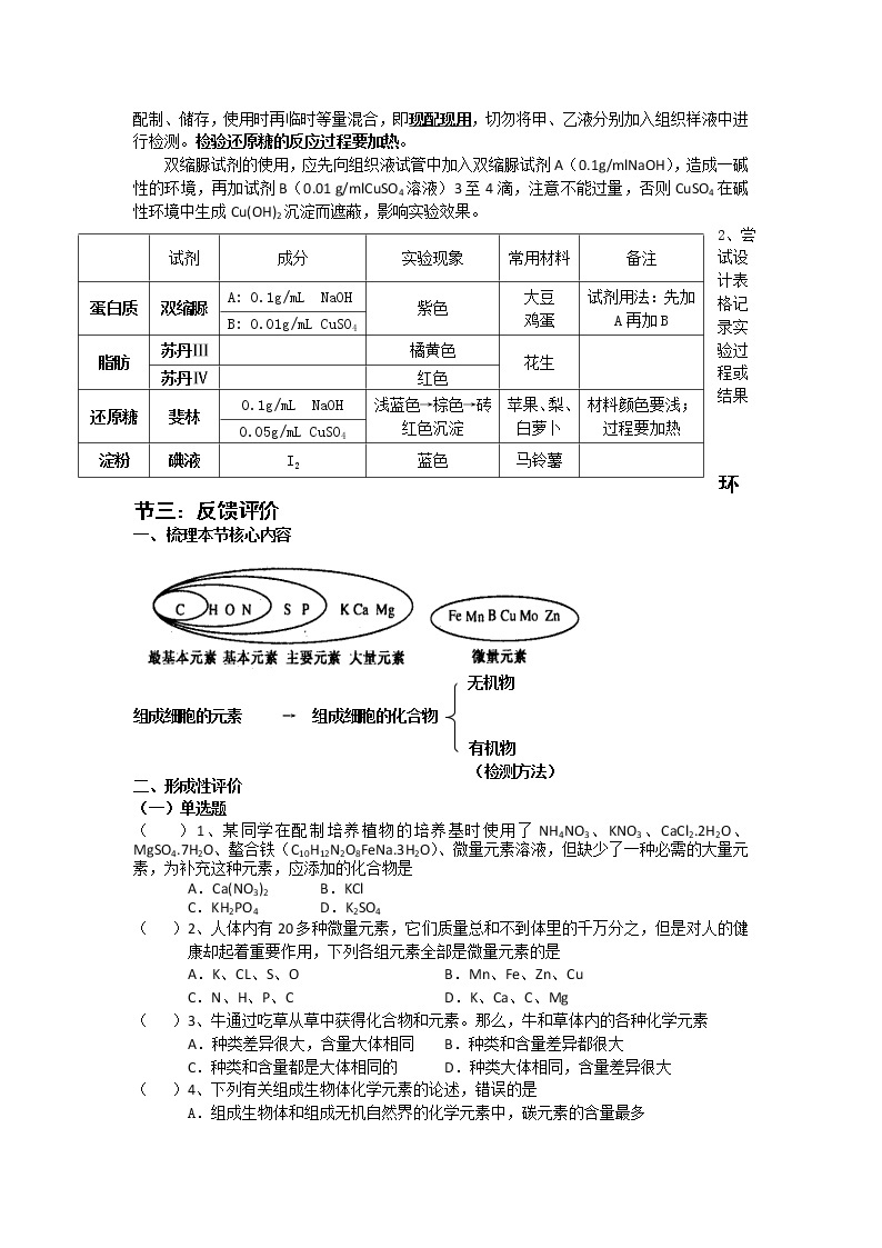 高中生物人教版（2019）必修一 分子与细胞 2.1 细胞中的元素和化合物（学案）02