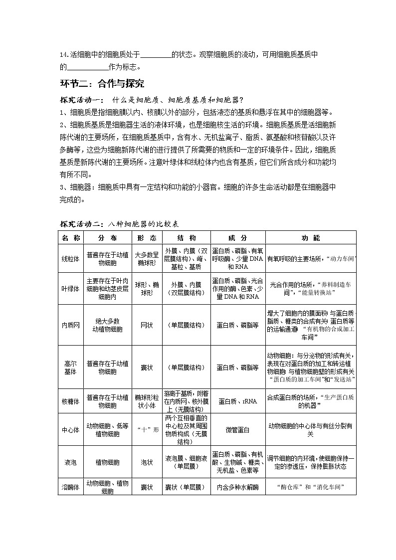 高中生物人教版（2019）必修一 分子与细胞 3.2 细胞器之间的分工合作（学案）02