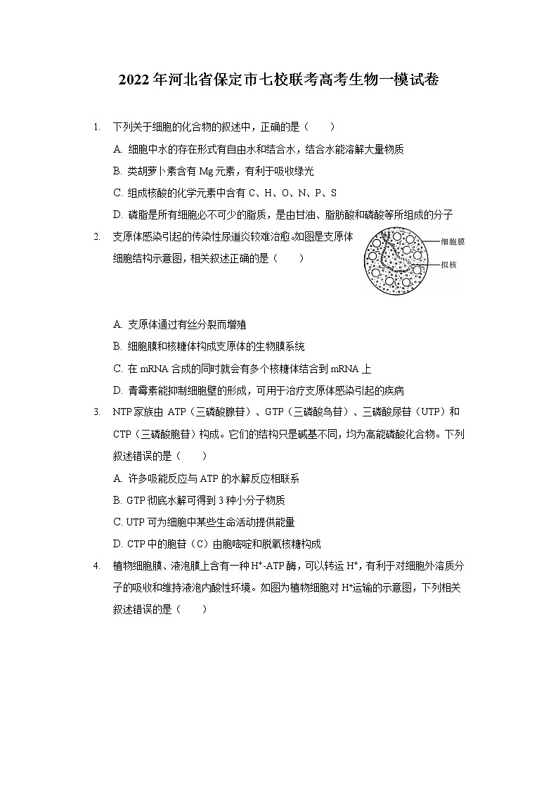 2022年河北省保定市七校联考高考生物一模试卷（含答案）01