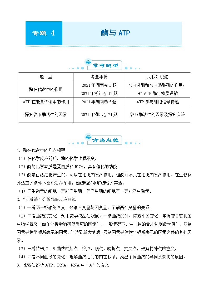 2022届优质校一模试卷专题汇编4  酶与ATP 解析版第1页
