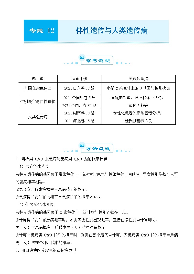 2022届优质校一模试卷专题汇编12  伴性遗传与人类遗传病 解析版第1页