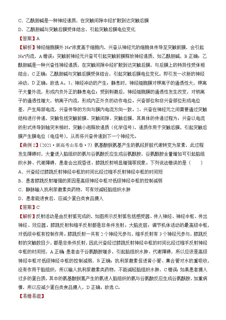 2022届优质校一模试卷专题汇编16  人和高等动物的神经调节 解析版第2页