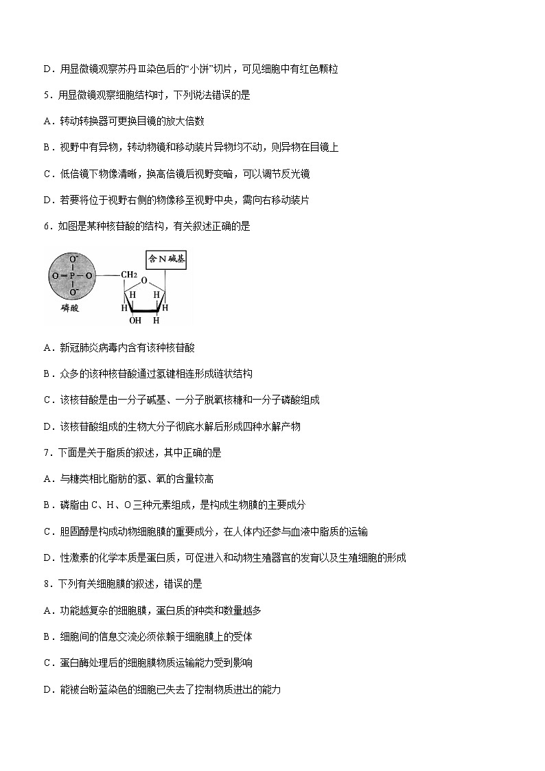 2021-2022学年安徽省蚌埠市高一上学期期末学业水平监测生物试题含答案第2页