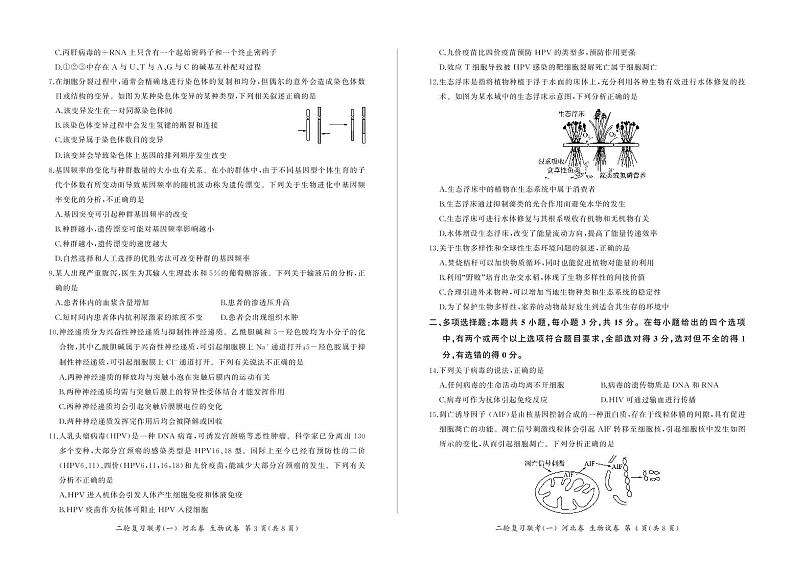 河北省2022届高三二轮复习联考(一)试卷及答案  生物02