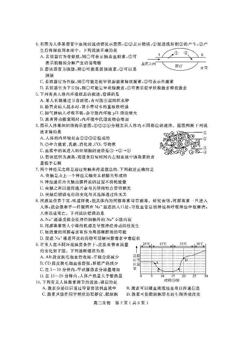 2021-2022学年四川省乐山市高二上学期期末考试生物试题PDF版含答案第2页