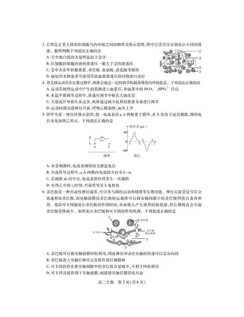 2021-2022学年湖北省高二上学期期末联合调研测试生物试卷PDF版含答案第2页