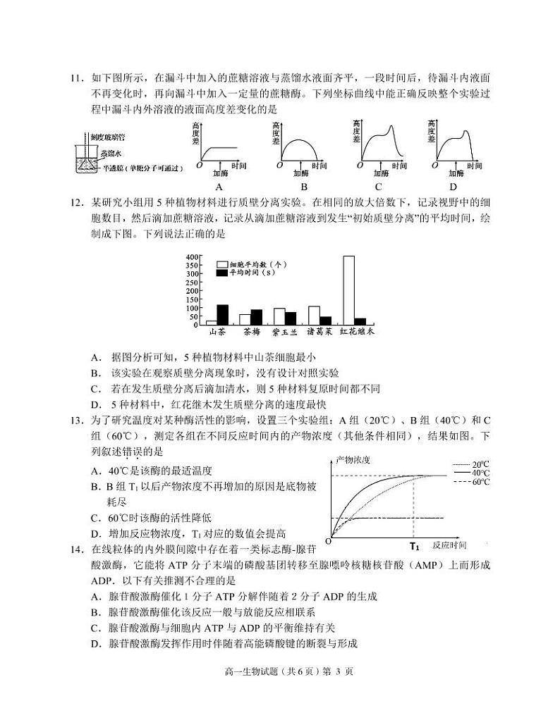 2021-2022学年湖北省荆州市八县市高一上学期期末质量检测生物试题PDF版含答案03