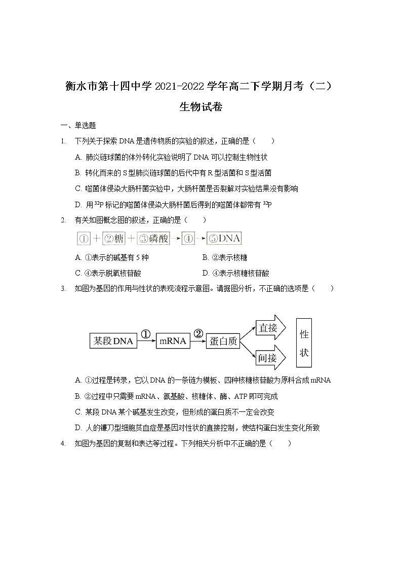 2021-2022学年河北省衡水市第十四中学高二下学期月考（二）生物试题含答案01