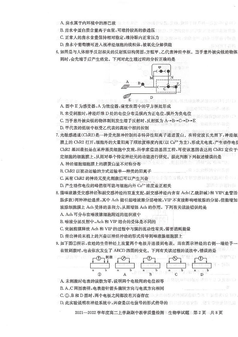 2021-2022学年河南省信阳市高二上学期期中教学质量检测生物试题（PDF版）第2页