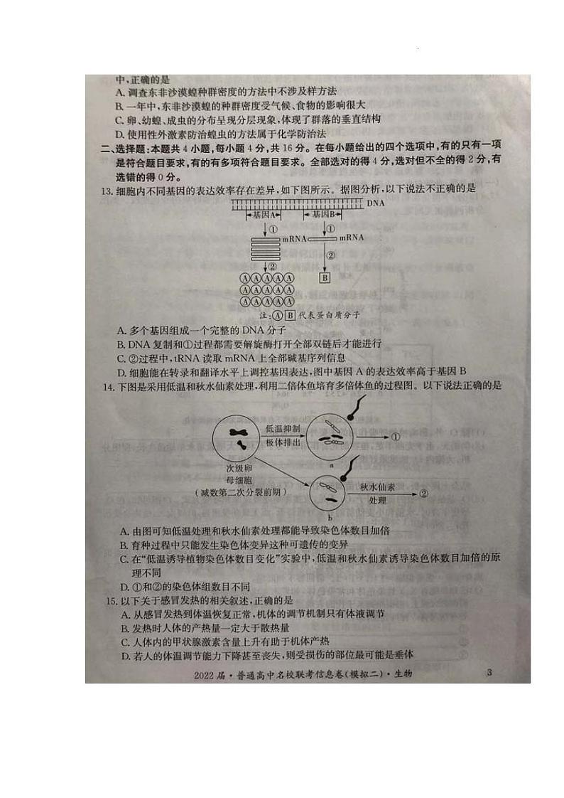 2022届高三普通高中名校联考信息卷（模拟二）试卷及答案——生物（解析版）第3页