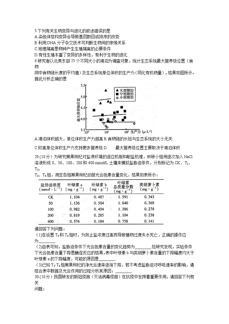 2021届安徽省宣城市高三二模生物试卷及答案02