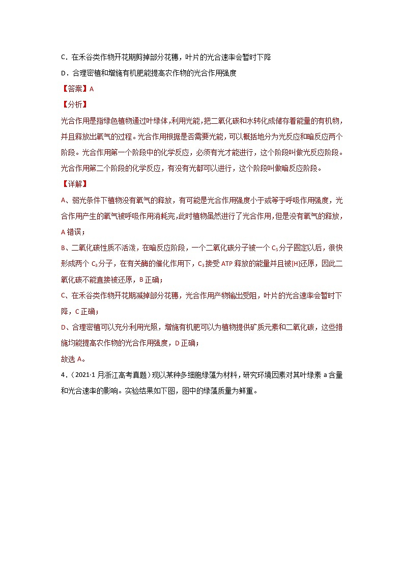 三年高考（2019-2021）生物试题分项汇编专题04光合作用含答案03