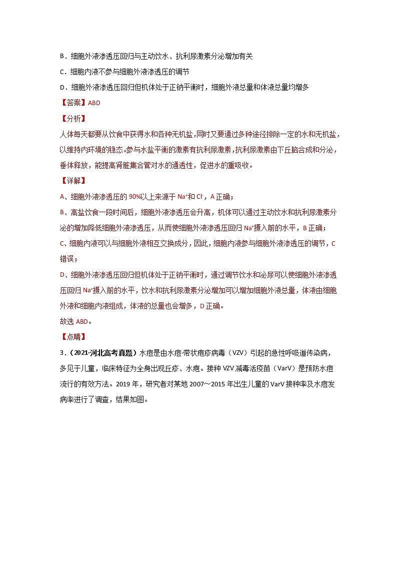 三年高考（2019-2021）生物试题分项汇编专题13内环境及其稳态含答案第2页