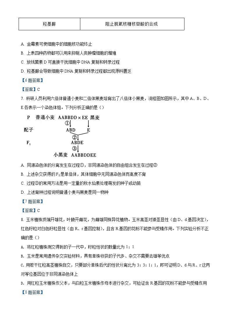 2022重庆市八中高三下学期高考适应性月考（六）生物试题含答案03