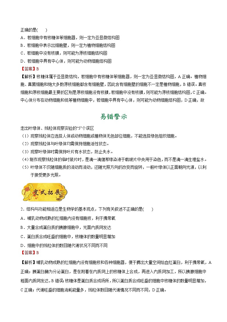 考点11  用高倍显微镜观察叶绿体和线粒体-备战2022年高考生物一轮复习考点一遍过学案第2页