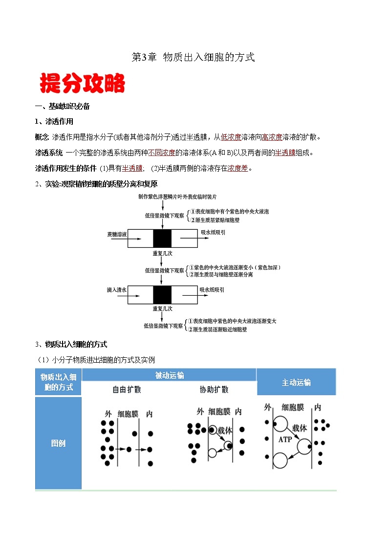 专题03 物质出入细胞的方式-备战2022年高考生物专题提分攻略（原卷版）第1页