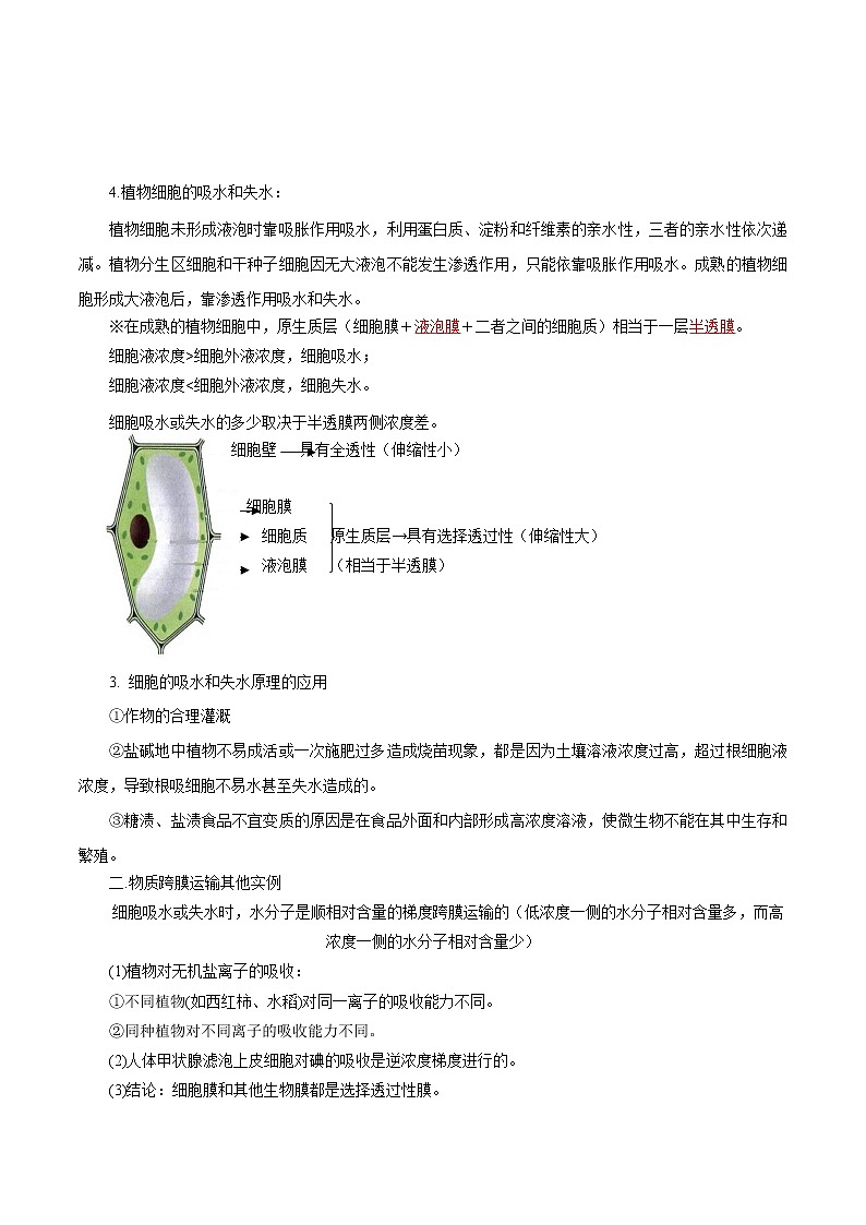 专题04 细胞的物质输入和输出-2022年高考生物一轮复习知识点梳理与归纳第2页