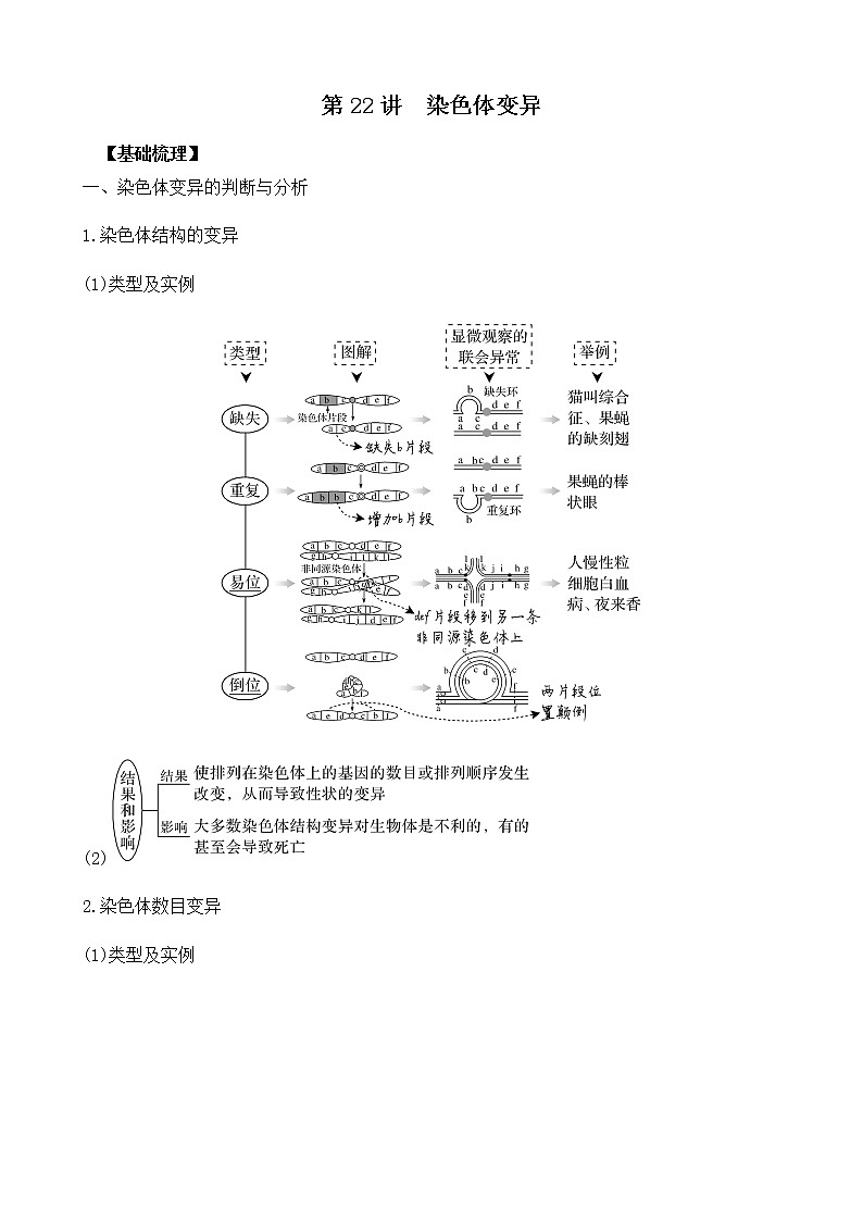 第22讲 染色体变异-2022年高考生物一轮复习名师精讲练（新高考地区专用）第1页