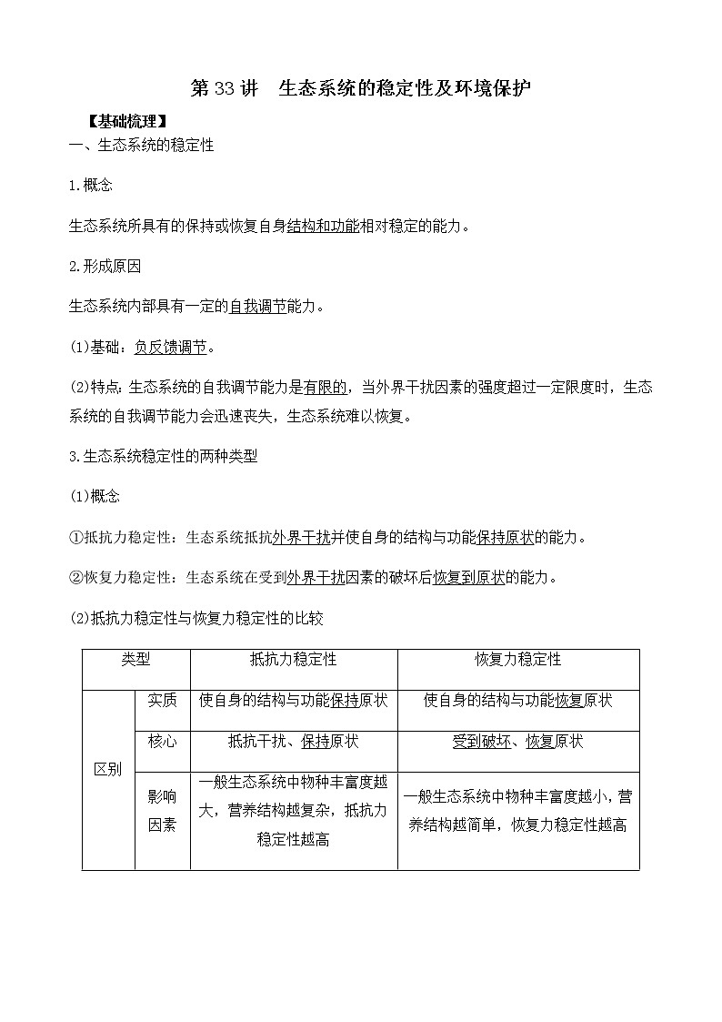 第33讲 生态系统的稳定性及环境保护-2022年高考生物一轮复习名师精讲练（新高考地区专用）第1页