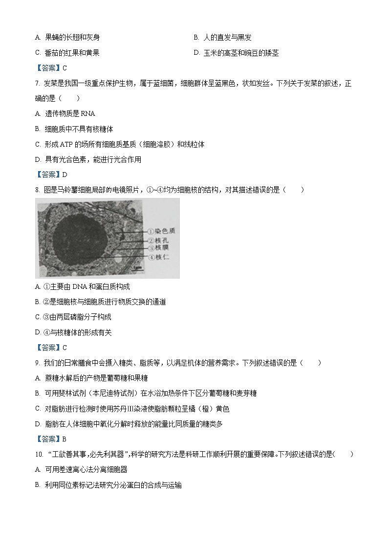 2022宁波高一上学期期末考试生物含答案第2页