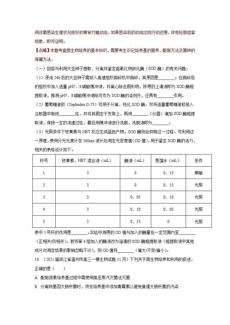 专题19 生物技术实践- 高三生物模拟试卷分类汇编（1月刊）第2页