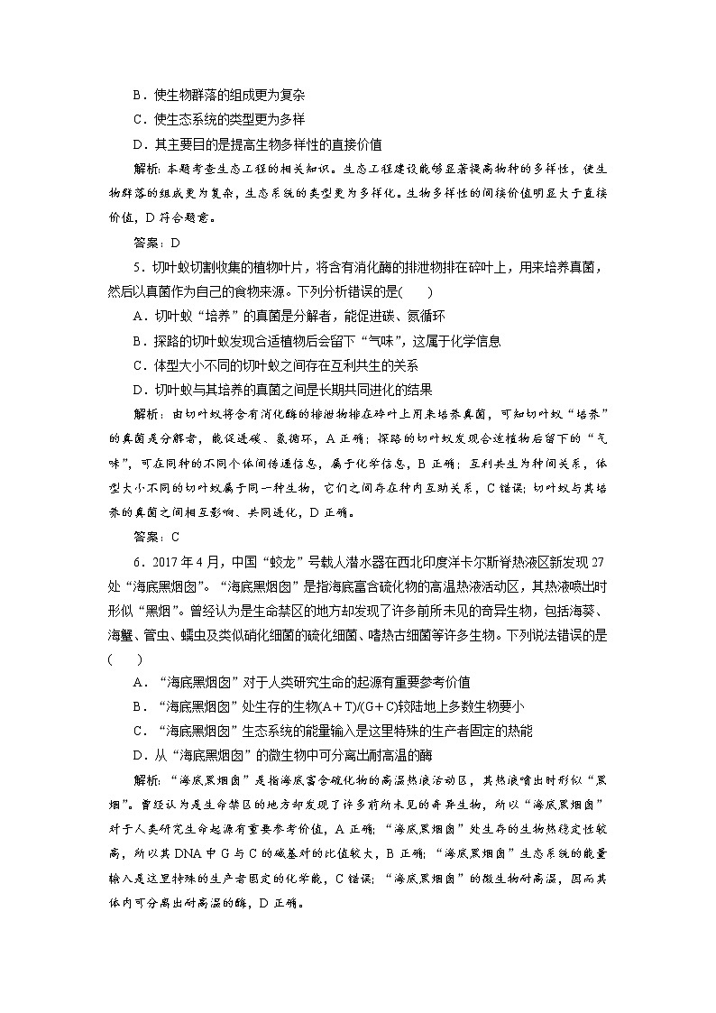 高考生物二轮限时规范训练：专题05第2讲《生态系统和生态环境保护》（含详解）第2页