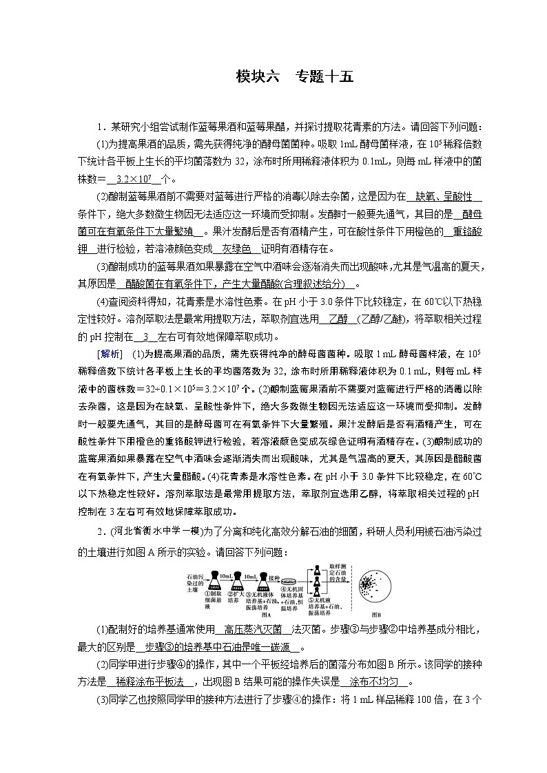 高考生物二轮复习精品练习：专题15《生物技术实践》（含详解）01