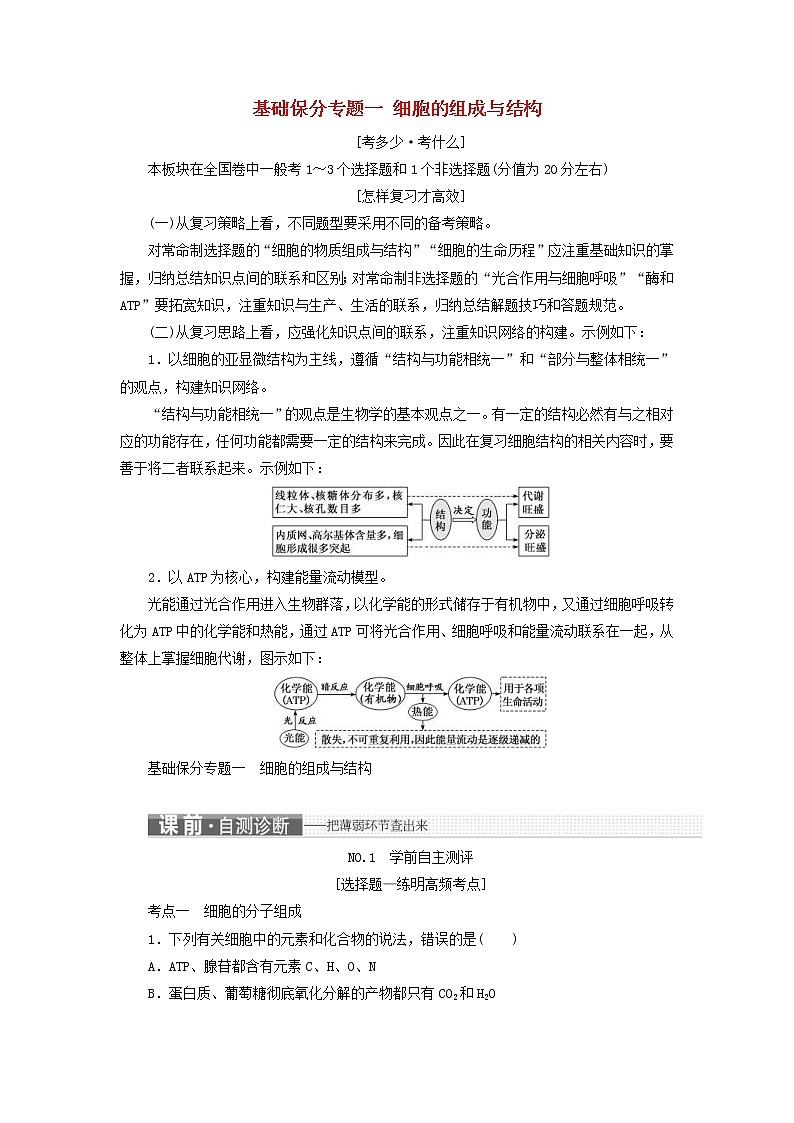 高考生物二轮复习基础保分专题01《细胞的组成与结构》学案（含详解）01