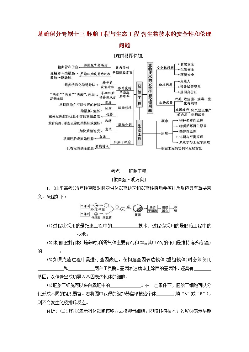 高考生物二轮复习基础保分专题13《胚胎工程与生态工程含生物技术的安全性和伦理问题》学案（含详解）01