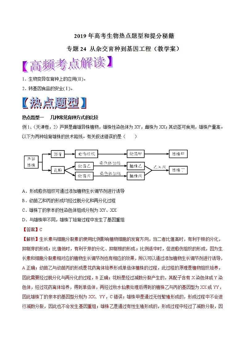 高考生物提分秘籍：专题24《从杂交育种到基因工程》教学案（含答案）教案01