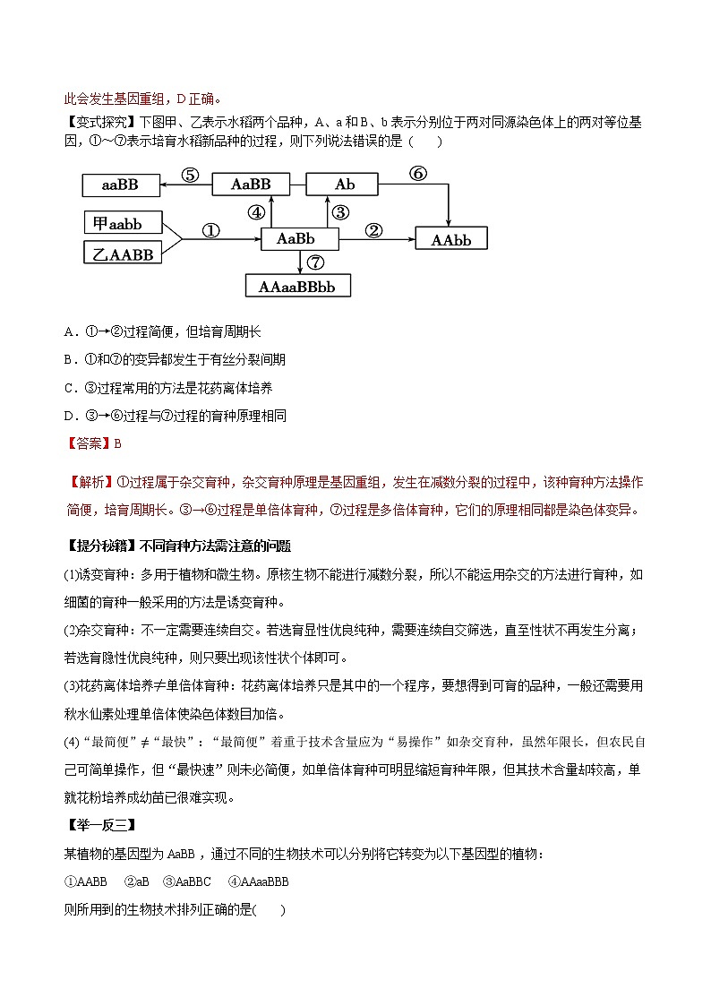 高考生物提分秘籍：专题24《从杂交育种到基因工程》教学案（含答案）教案02