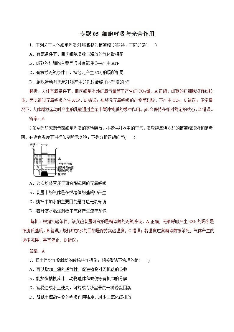 高考生物提分秘籍：专题05《细胞呼吸与光合作用》热点难点突破（含答案）01