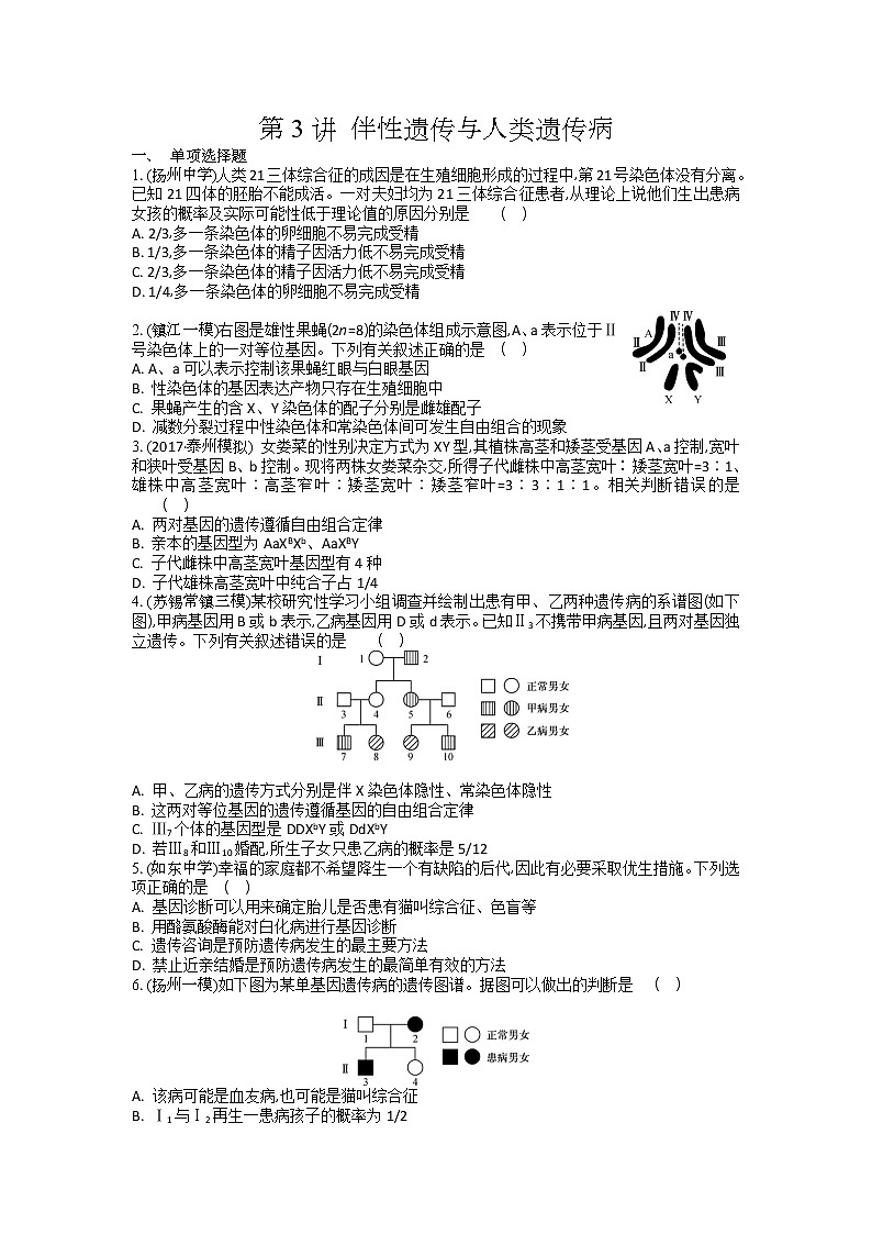 高考生物一轮复习作业本：第5单元第3讲《伴性遗传与人类遗传病》（含详解） 练习01