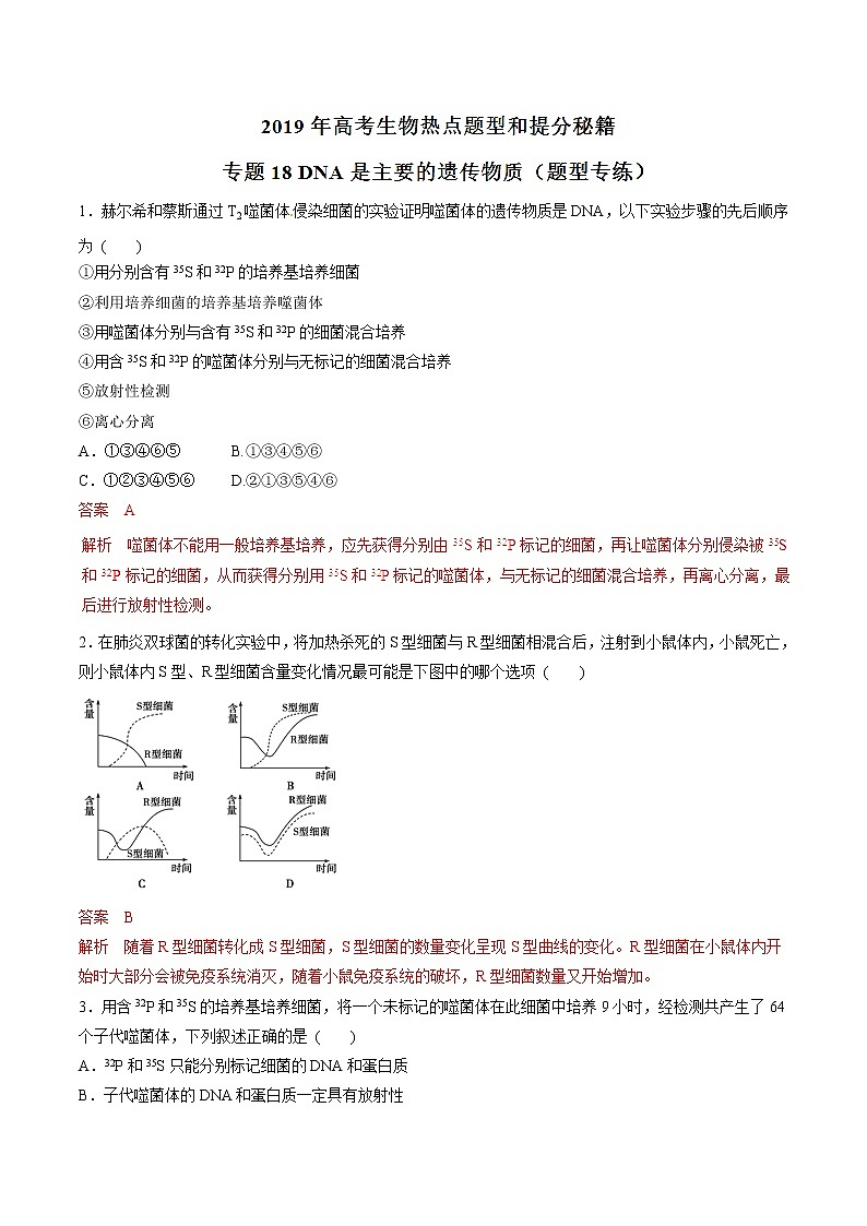 高考生物提分秘籍：专题18《DNA是主要的遗传物质》热点难点突破（含答案）第1页