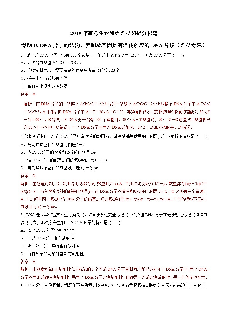 高考生物提分秘籍：专题19《DNA分子的结构、复制及基因是有遗传效应的DNA片段》热点难点突破（含答案）第1页