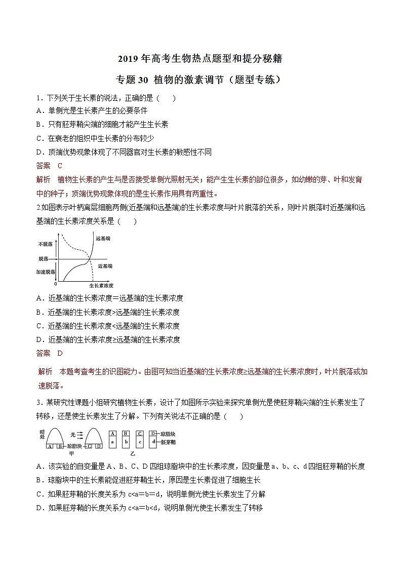 高考生物提分秘籍：专题30《植物的激素调节》热点难点突破（含答案）第1页